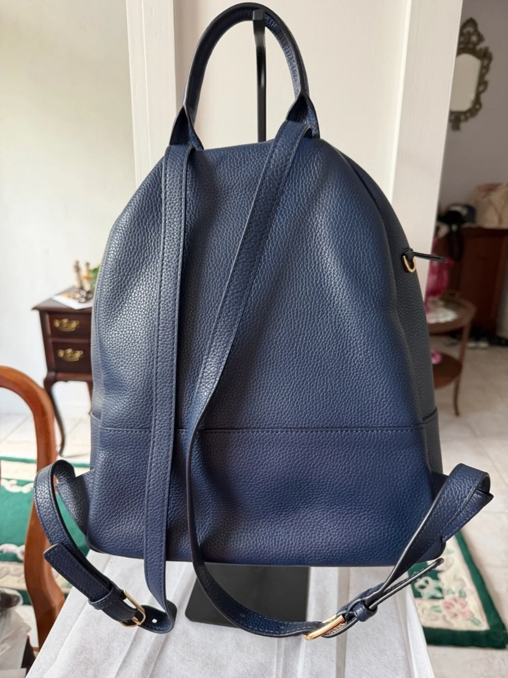 EUC Tory Burch Navy Thea Pebbled Leather Backpack